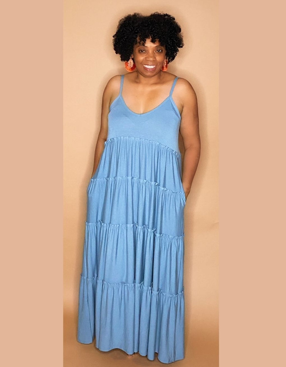 ‘Gianna’ Tiered Maxi Blue Grey XL