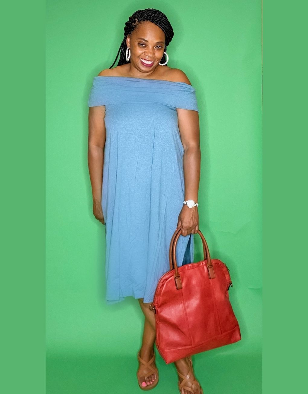 Off Shoulder Midi Denim Blue L Off Shoulder Midi Denim Blue L